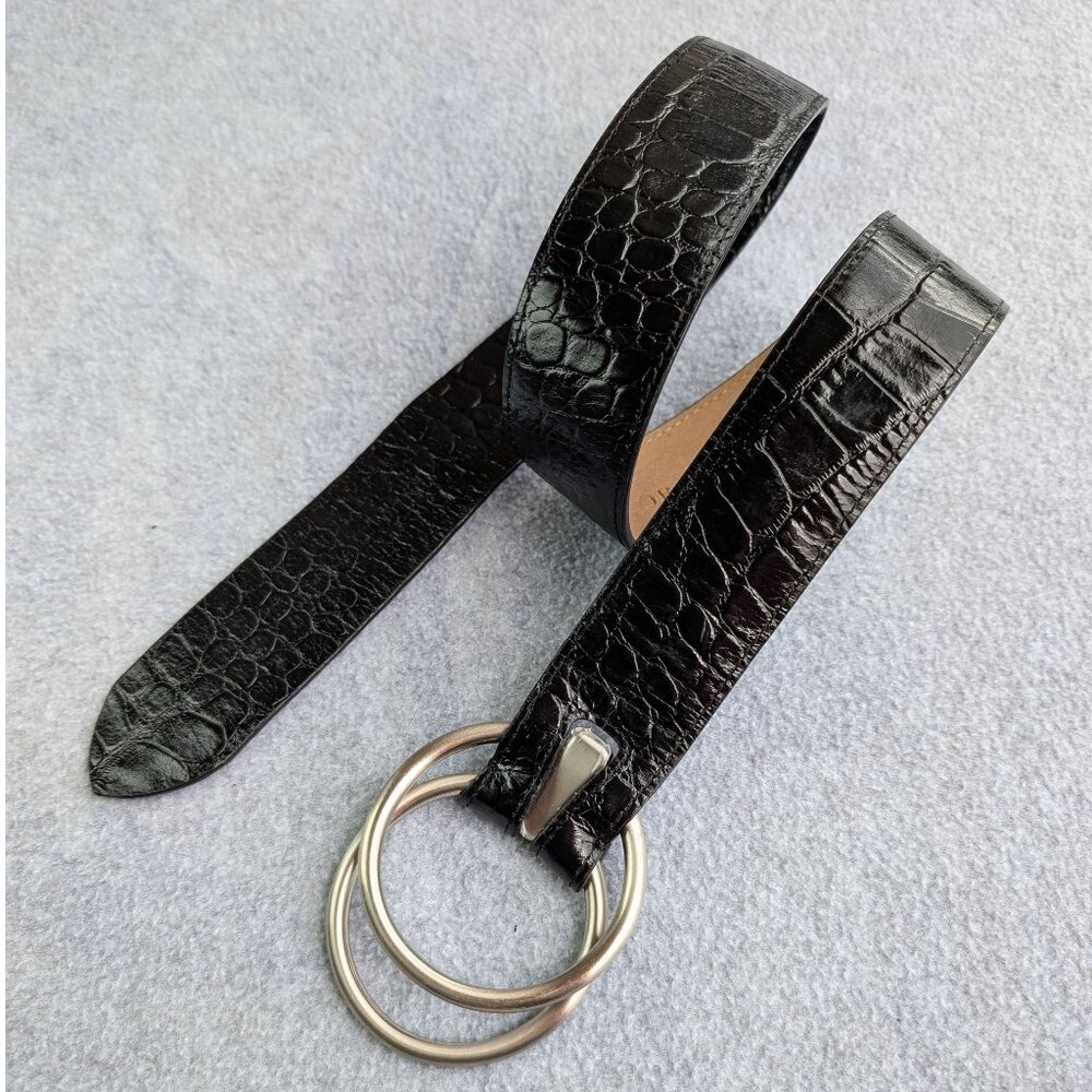 Ann Taylor women's black belt crocodile skin texture 36" length